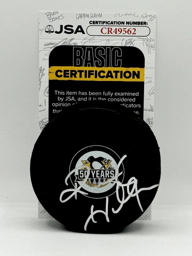 Randy Hillier signed Pittsburgh Penguins 50th Anniversary Logo Puck JSA