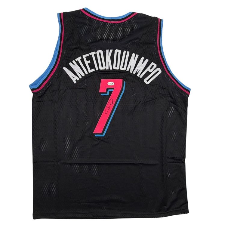 Autographed/Signed Giannis Antetokounmpo #7 Heat Black Vice Jersey JSA COA