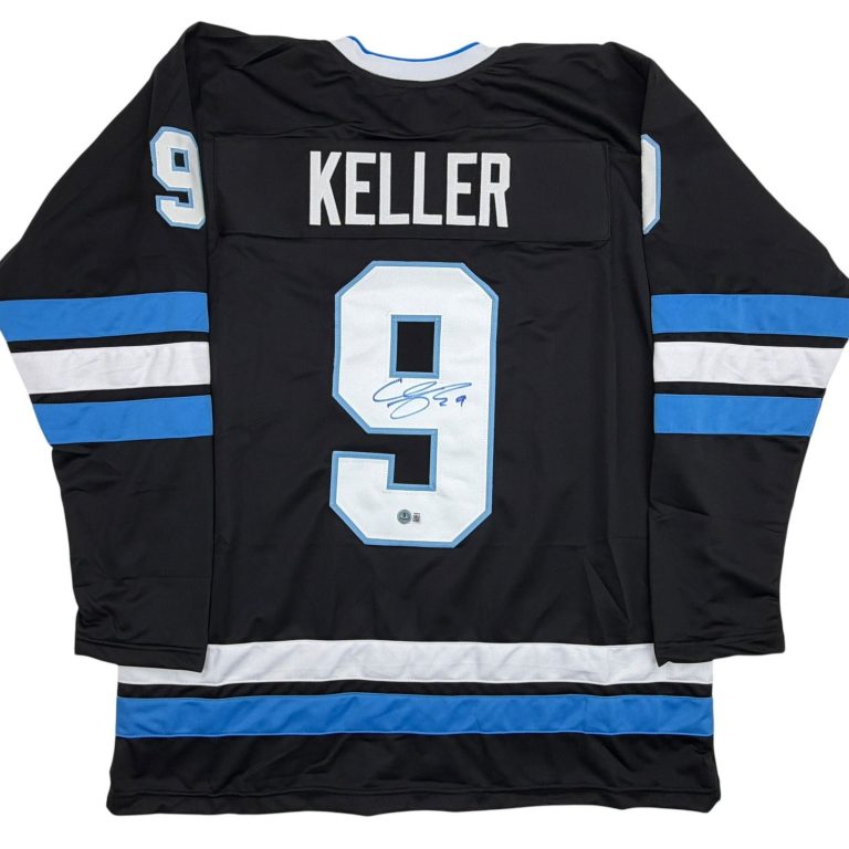 Autographed/Signed Clayton Keller Utah Black Hockey Jersey Beckett BAS COA