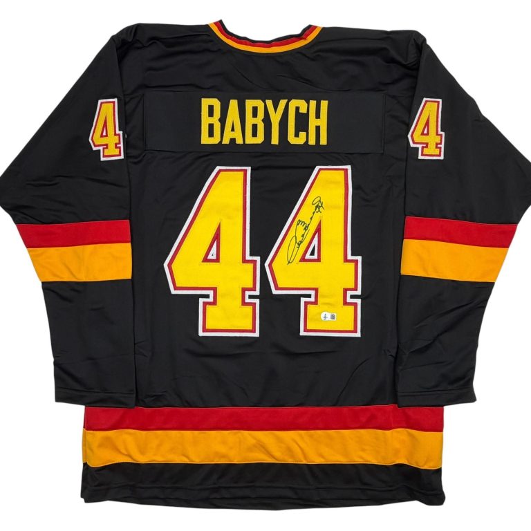 Autographed/Signed Dave Babych Vancouver Black Hockey Jersey Beckett COA