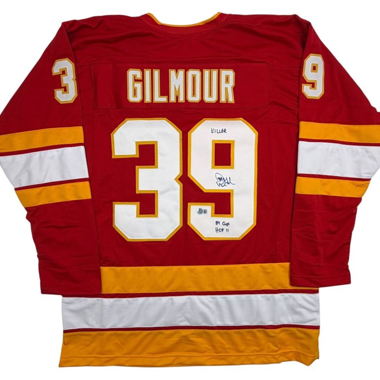 Autographed/Signed Doug Gilmour Calgary Red Hockey Jersey Beckett BAS COA