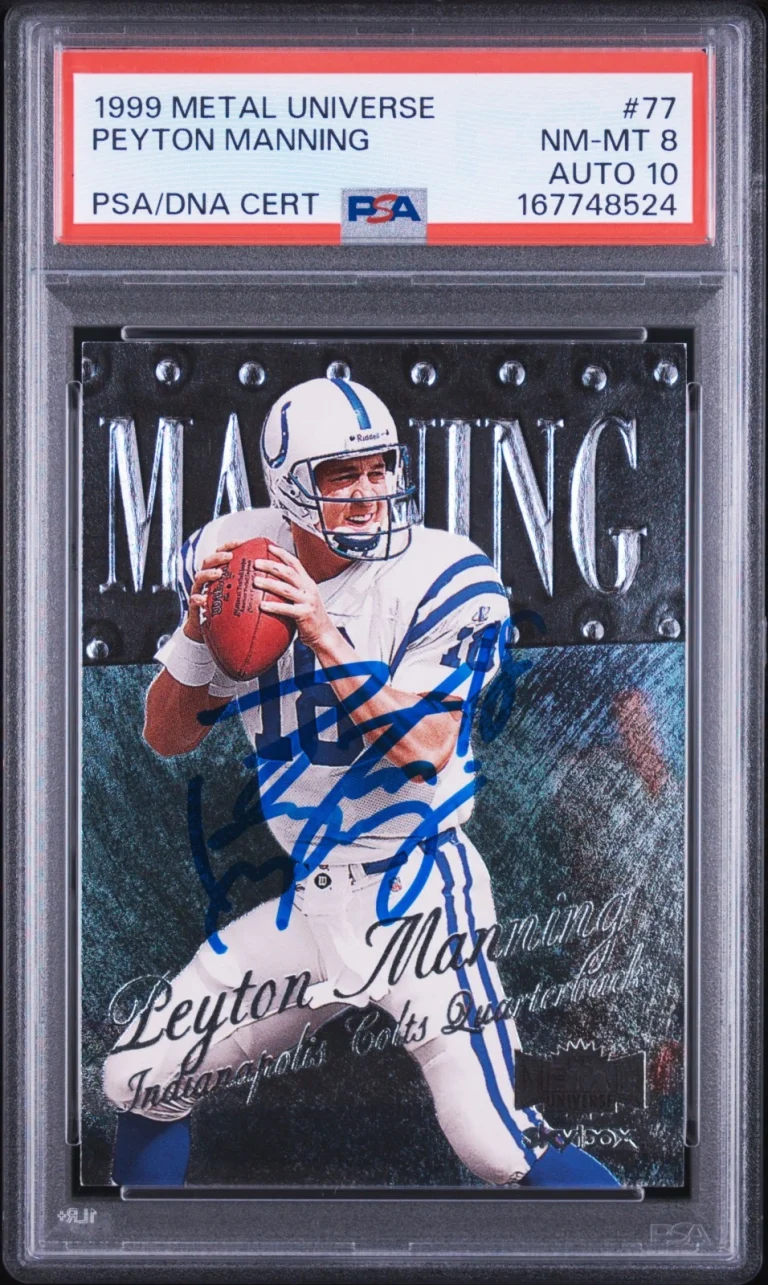 Peyton Manning Signed 1999 Metal Universe #77 Indianapolis Colts Auto PSA 8