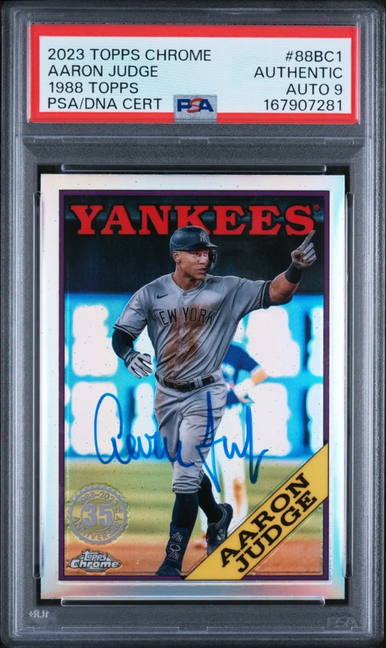 AARON JUDGE SIGNED 2023 TOPPS CHROME 1988 TOPPS BASEBALL #88BC1 YANKEES PSA