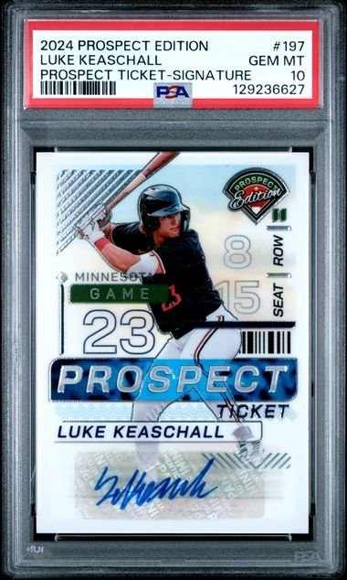 Graded 2024 Prospect Edition Luke Keaschall #197 Ticket Auto RC Card PSA 10