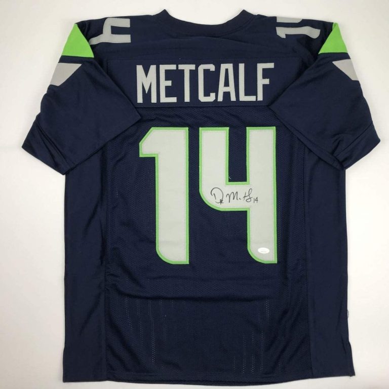 Autographed/Signed DK D.K. METCALF Seattle Blue Jersey JSA COA Auto