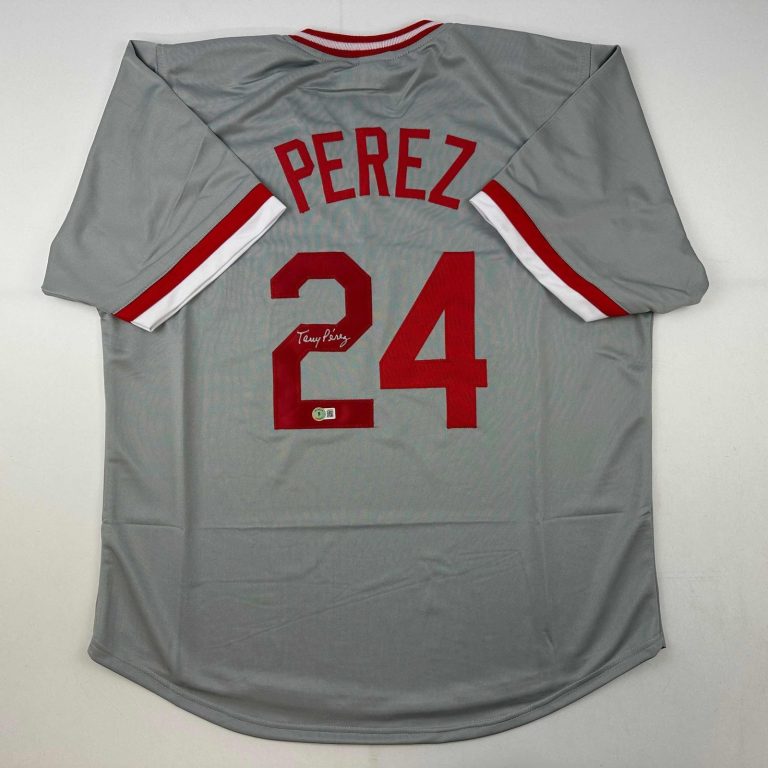 Autographed/Signed Tony Perez Cincinnati Grey Jersey Beckett BAS COA
