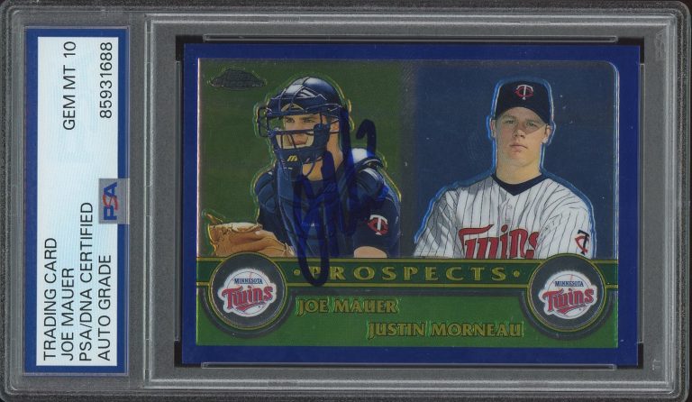 2003 Topps Chrome #436 Joe Mauer Signed Prospects Card Morneau PSA AUTO 10 RC