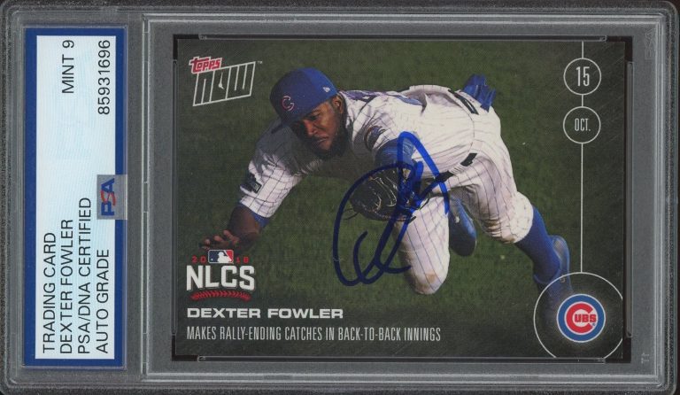 2016 Topps Now #588 Dexter Fowler Signed Chicago Cubs NLCS Card PSA AUTO 9