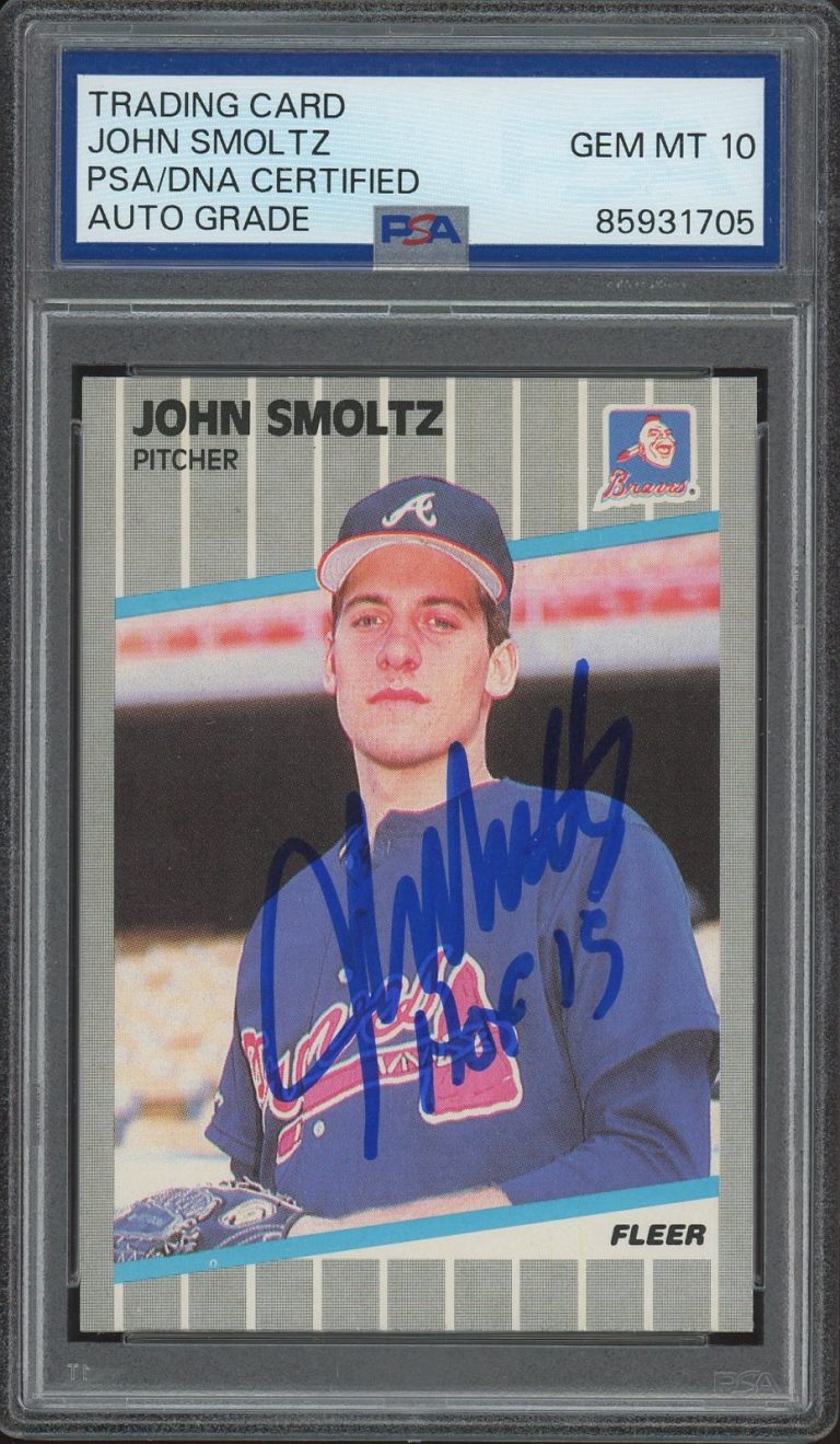 1989 Fleer #602 John Smoltz Signed Rookie “HOF 15” PSA AUTO 10 ATLANTA BRAVES