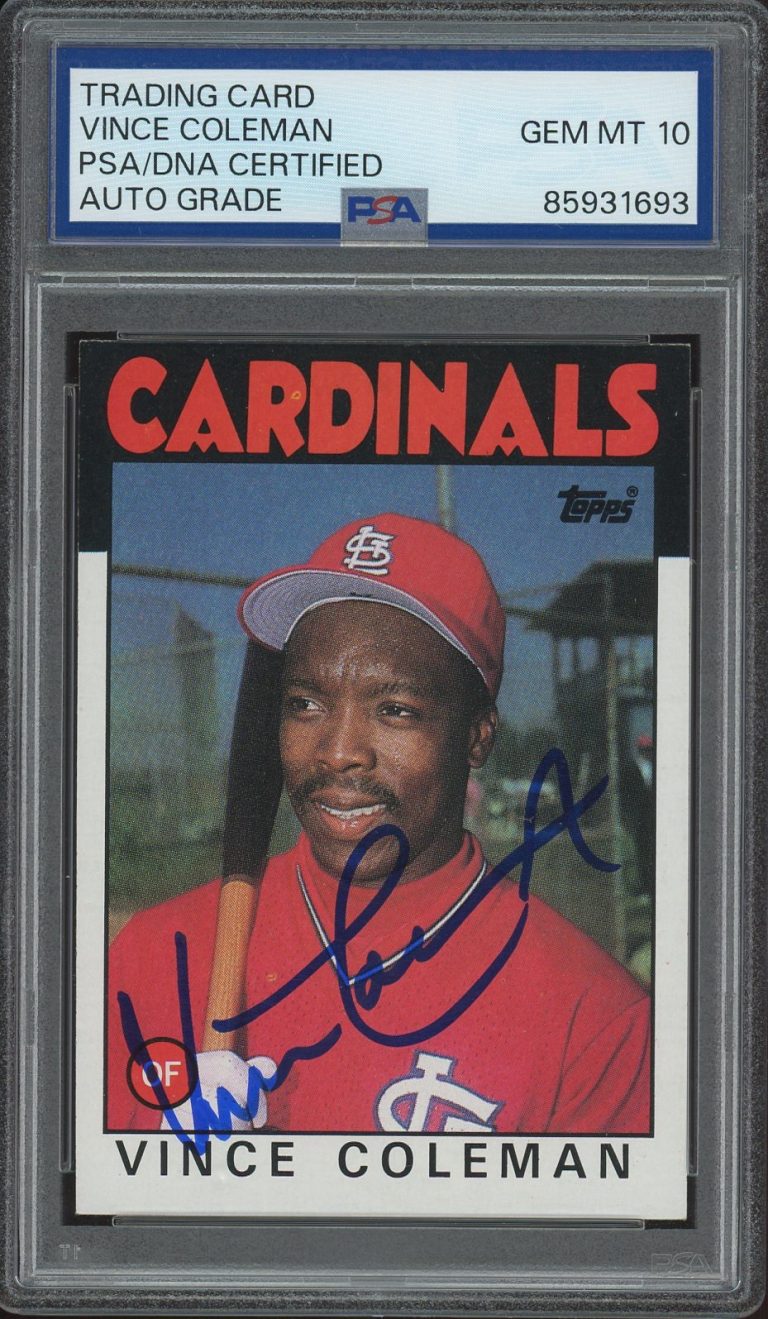 1986 Topps #370 Vince Coleman Signed Card PSA/DNA AUTO 10 ST. LOUIS CARDINALS