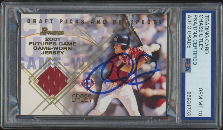 2001 Bowman Draft Picks & Prospects Chase Utley Futures Game Jersey PSA AUTO 10