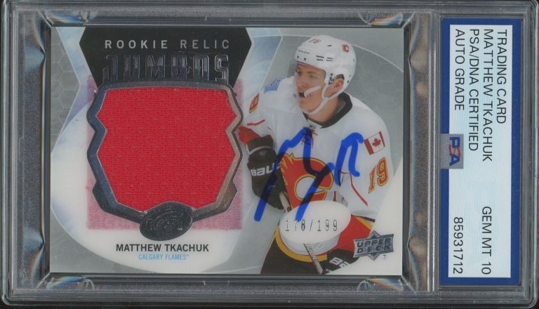 2016-17 UD Ice Hockey Matthew Tkachuk Rookie Jumbo Relic RPA /199 PSA AUTO 10 RC