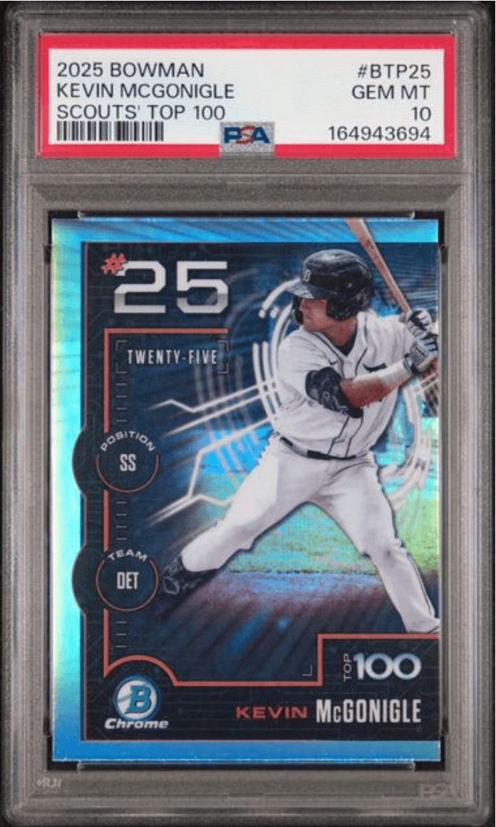 Graded 2025 Bowmans Kevin McGonigle #BTP25 Scouts Top 100 RC Card PSA 10