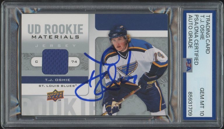 2008-09 Upper Deck Hockey TJ Oshie UD Rookie Materials Jersey RPA PSA AUTO 10 RC