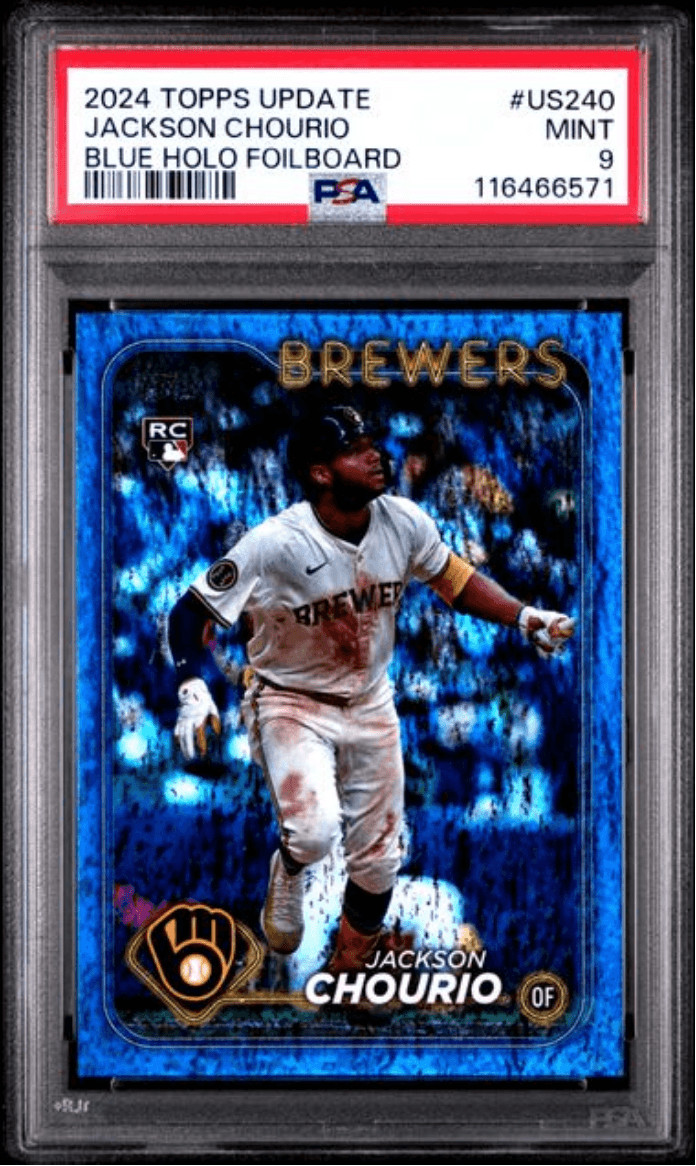 Graded 2024 Topps Update Jackson Chourio #US240 Blue /999 RC Card PSA 9