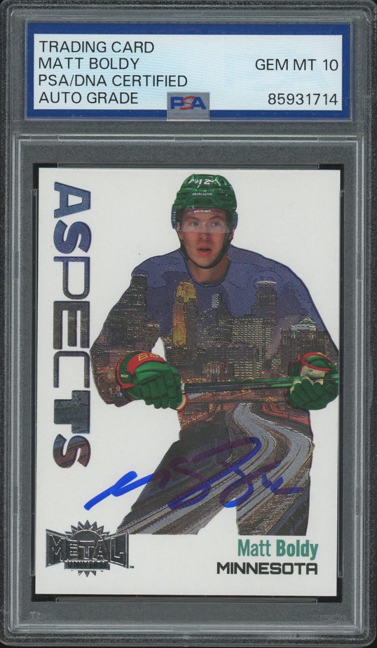 2022-23 NHL Skybox Metal Universe Matt Boldy Signed Aspects Rookie PSA AUTO 10