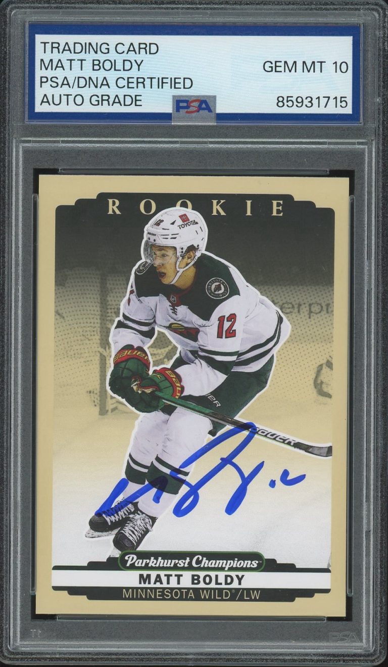 2022-23 UD Parkhurst Champions #324 Matt Boldy Signed Rookie PSA AUTO 10 WILD RC