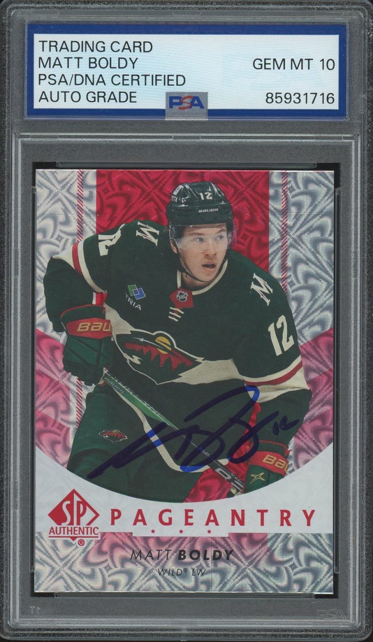 2022-23 UD SP Authentic Matt Boldy Signed Red Pageantry Rookie PSA AUTO 10 RC
