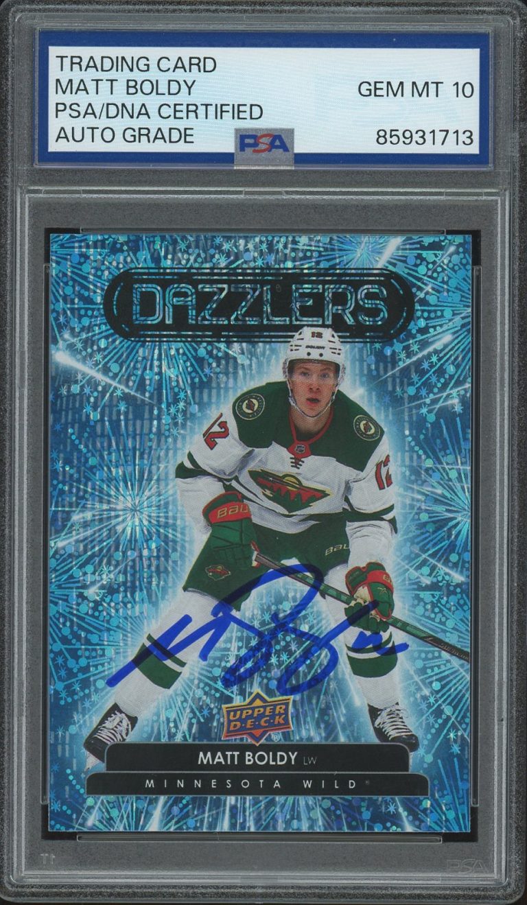 2022-23 UD Hockey Matt Boldy Signed Blue Dazzlers Rookie PSA/DNA AUTO 10 RC WILD