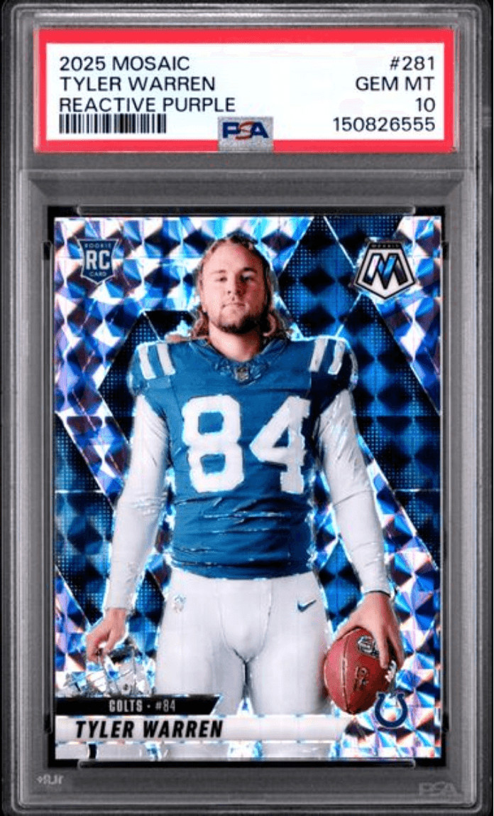 Graded 2025 Mosaic Tyler Warren #281 Reactive Purple Rookie RC Card PSA 10
