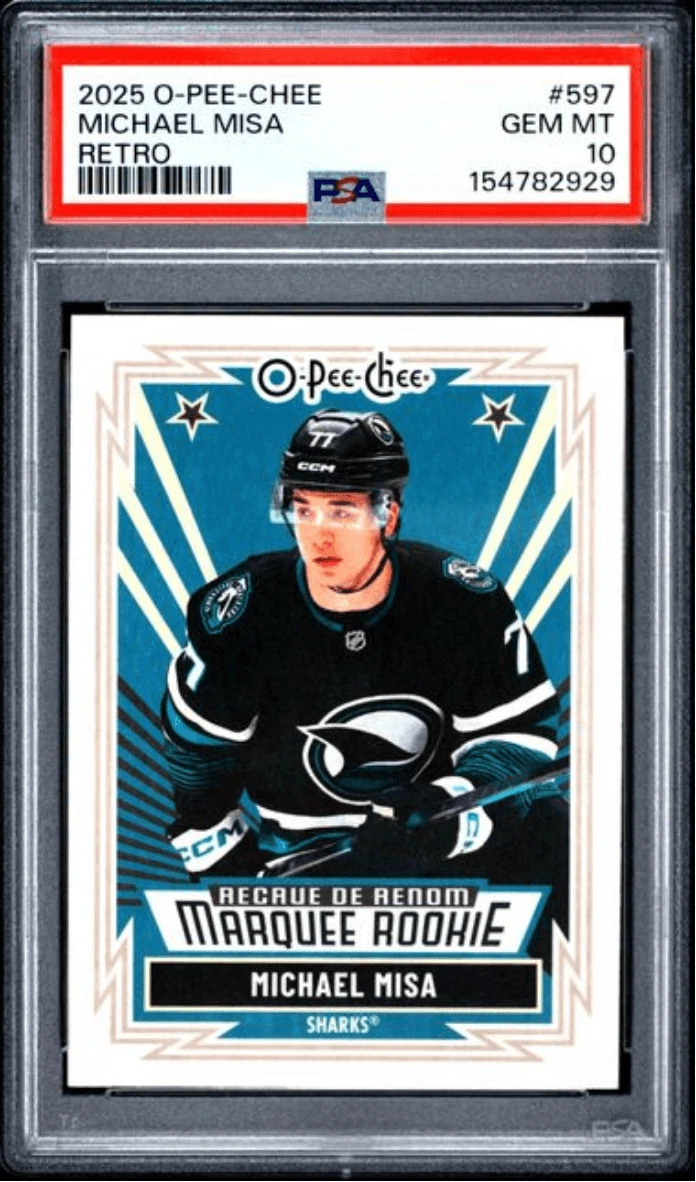 Graded 2025 O-Pee-Chee Michael Misa #597 Retro Rookie RC Hockey Card PSA 10