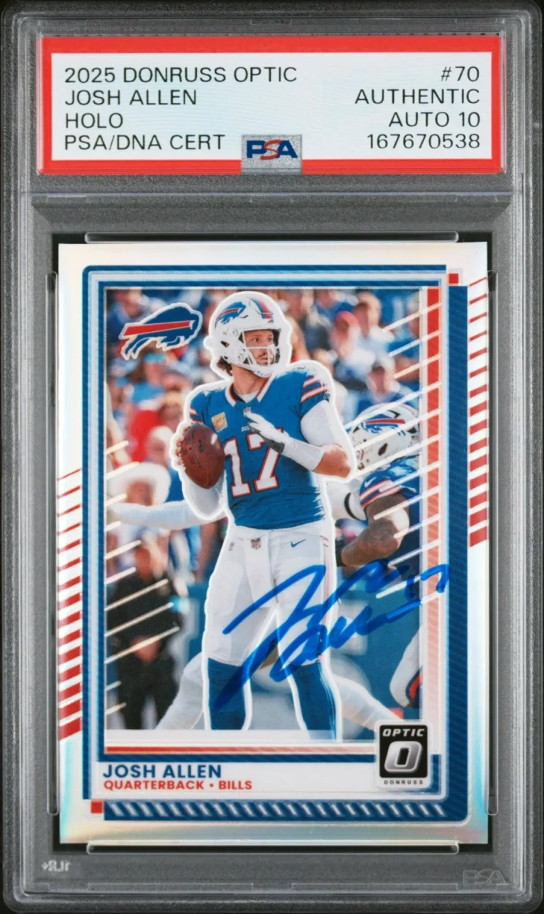 Josh Allen Signed 2025 Panini Donruss Optic Holo Prizm #70 PSA AUTO 10