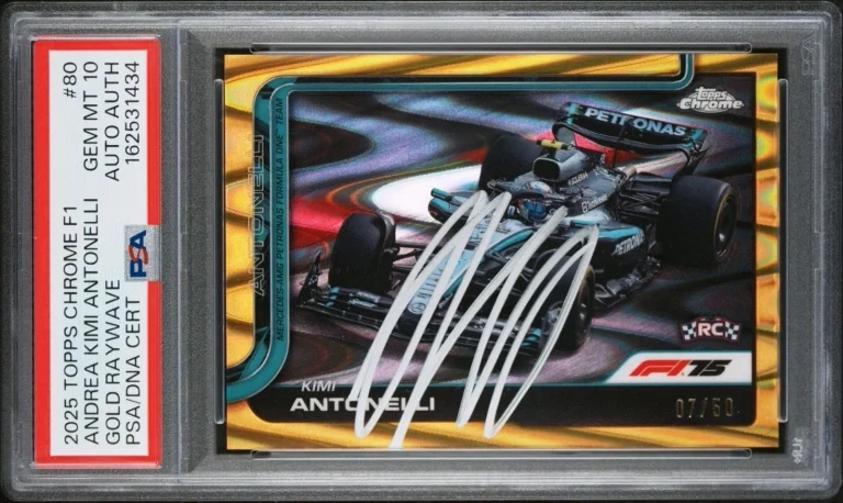 2025 Topps Chrome F1 #80 Kimi Antonelli Rookie Gold RayWave Auto /50 PSA 10 RC