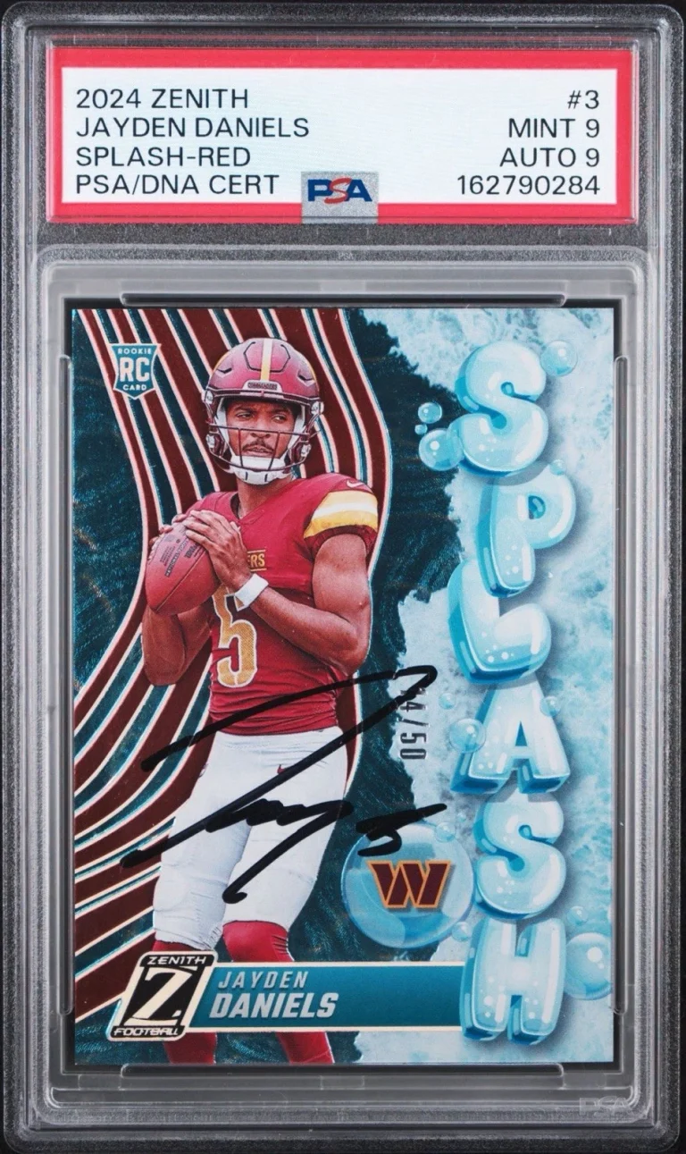 2024 Panini Zenith #3 Jayden Daniels Signed Rookie Splash Red /50 PSA 9/AUTO 9