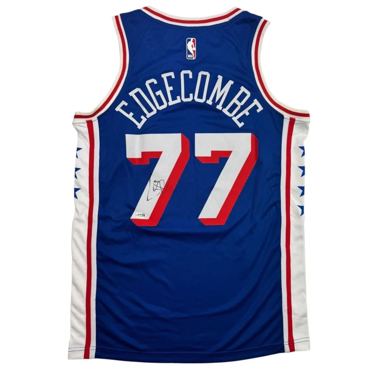 Autographed/Signed VJ Edgecombe Philadelphia 76ers Blue Jersey JSA COA