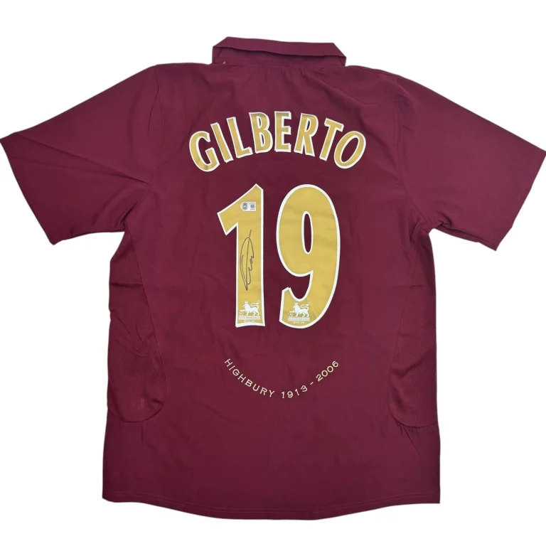 Autographed/Signed Gilberto Silva Arsenal Maroon Soccer Jersey BAS COA