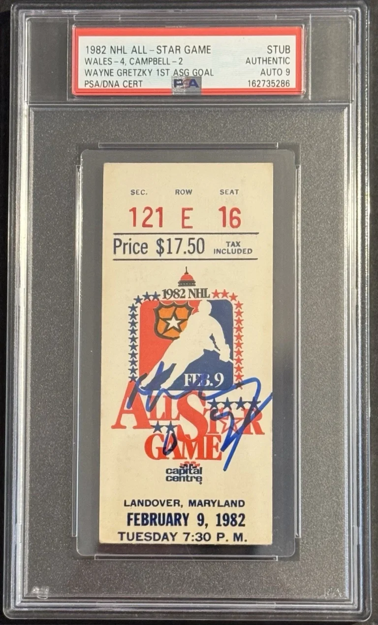 Wayne Gretzky Signed 1982 NHL All Star Game Ticket 1st AS Goal Auto 9 PSA/DNA