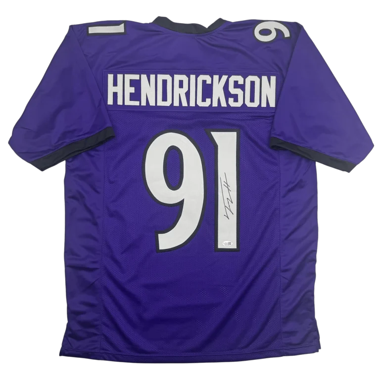 Autographed/Signed Trey Hendrickson Baltimore Purple Jersey BAS COA