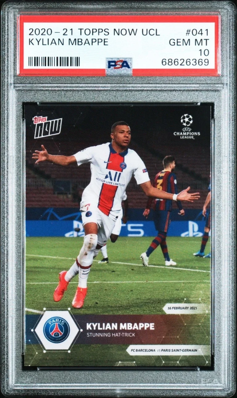 Graded 2020 Topps Now UCL Kylian Mbappe #041 Hat-Trick Soccer Card PSA 10