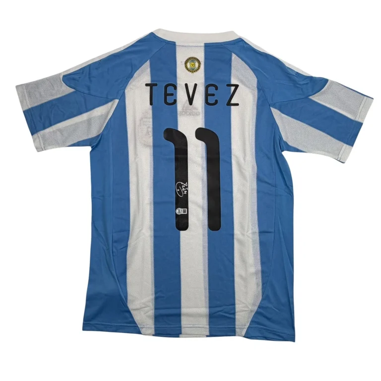 Autographed/Signed Carlos Tevez Argentina Soccer Jersey Beckett BAS COA