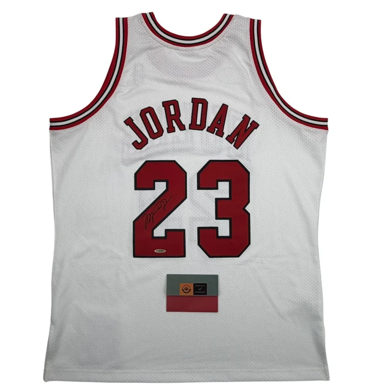 Autographed/Signed Michael Jordan Bulls White M&N Jersey Upper Deck UDA COA
