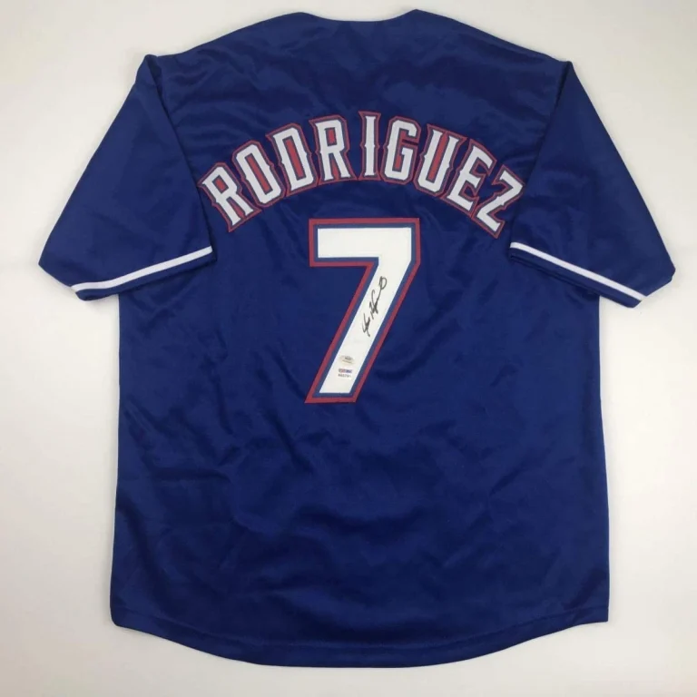 Autographed/Signed Ivan Pudge Rodriguez Texas Blue Baseball Jersey PSA COA