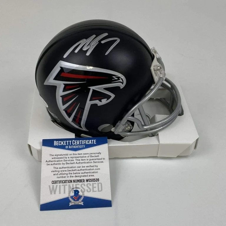 Autographed/Signed Michael Mike Vick Falcons Mini Helmet Beckett BAS COA