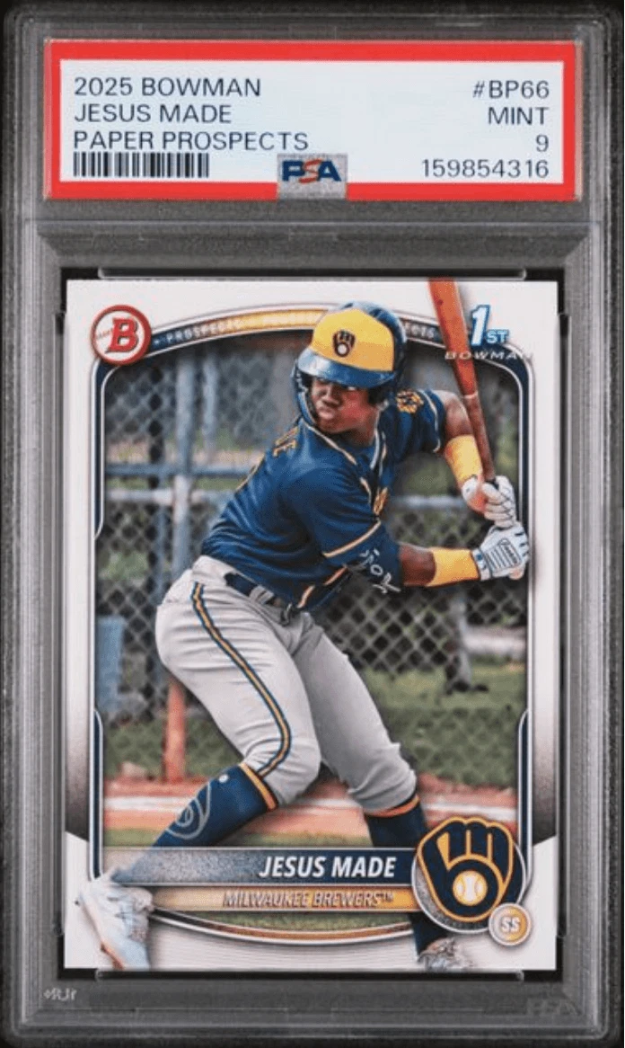 Graded 2025 Topps Bowman Jesus Made #BP66 Paper Prospects Rookie Card PSA 9