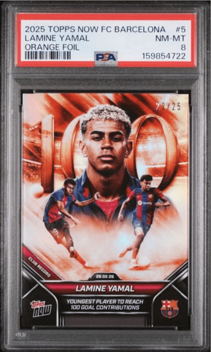 Graded 2025 Topps Now Lamine Yamal #5 Orange /25 Soccer Card PSA 8 NM