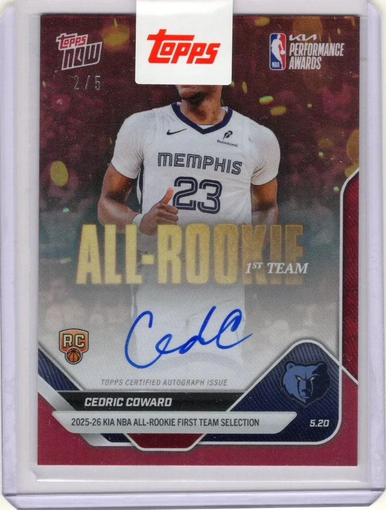 2025 Topps Now Cedric Coward #AR05A Red Auto /5 Rookie Basketball Card