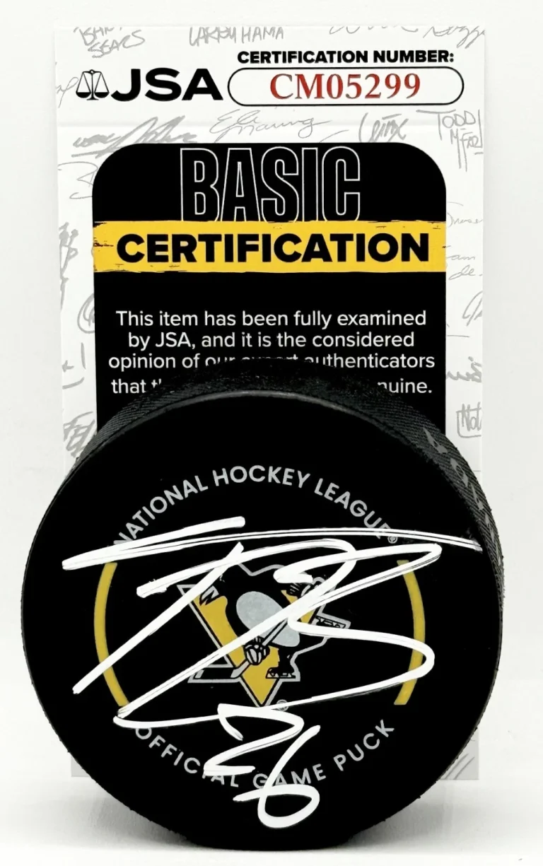 Tristan Broz signed Pittsburgh Penguins Official Game Puck autographed JSA