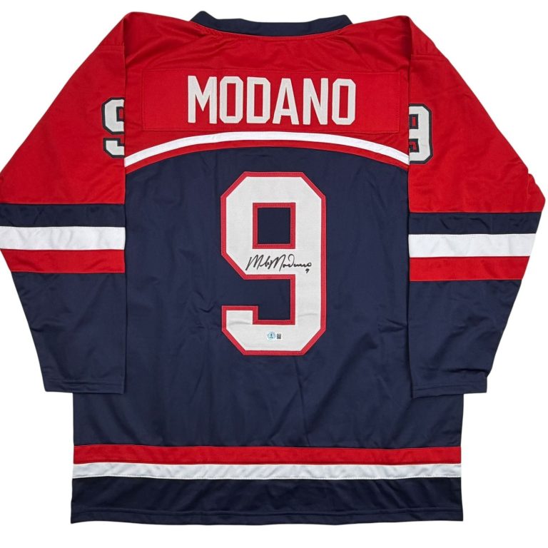 Autographed/Signed Mike Modano Team USA Navy Hockey Jersey Beckett BAS COA