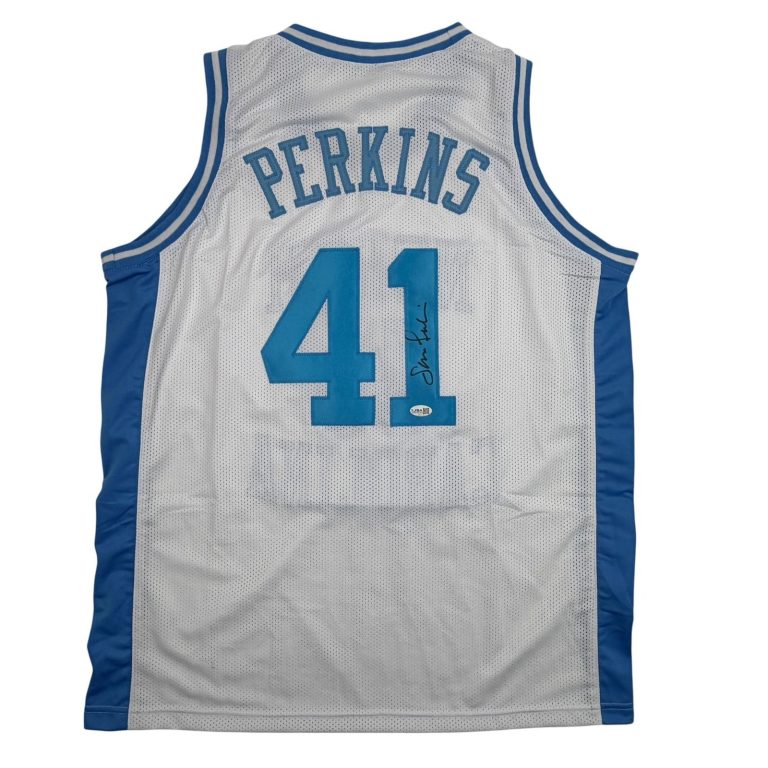 Autographed/Signed Sam Perkins UNC North Carolina White Jersey JSA COA