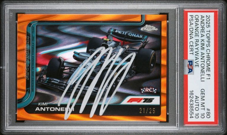 2025 Topps Chrome F1 #80 Kimi Antonelli Rookie Orange RayWave Auto /25 PSA 10/10