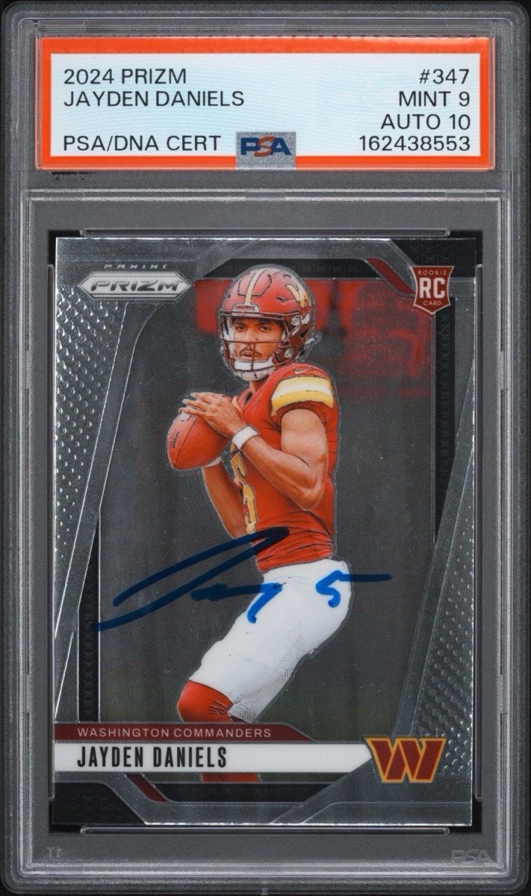 2024 Panini Prizm #347 Jayden Daniels Signed Rookie Card PSA MINT 9/AUTO 10 RC