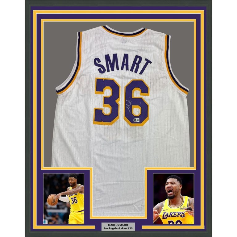 Framed Autographed/Signed Marcus Smart Los Angeles White Jersey Beckett COA
