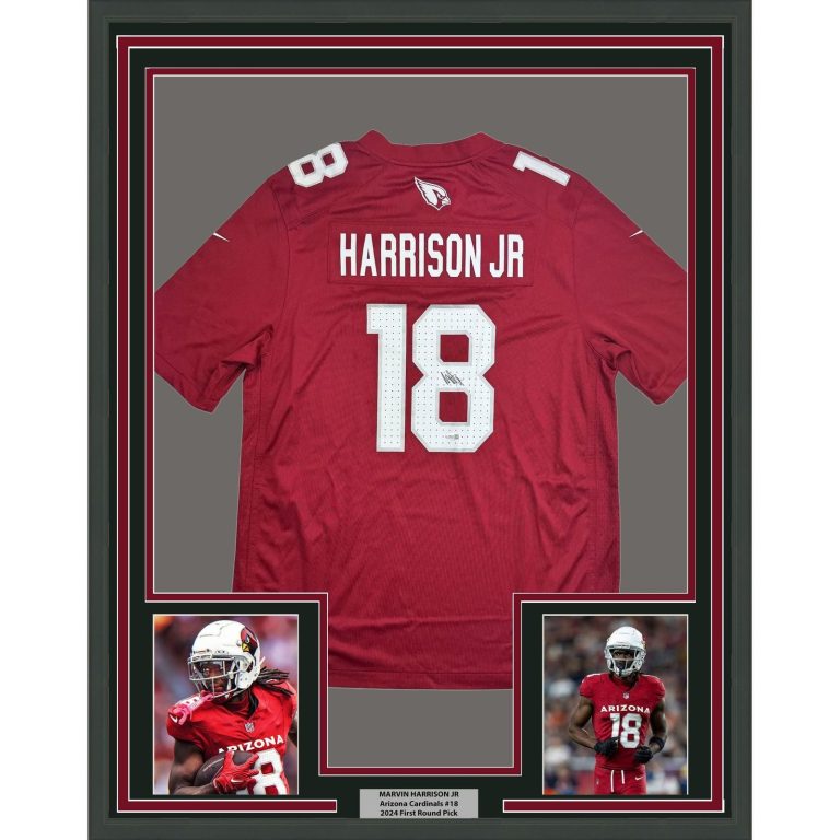 Framed Autographed/Signed Marvin Harrison Jr 35x39 Cardinals Jersey BAS COA
