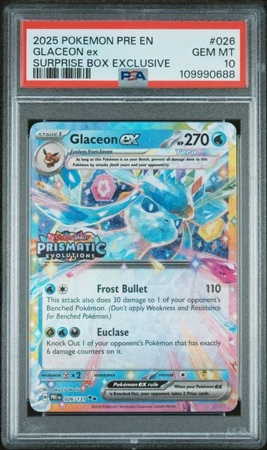 Graded 2025 PKM PRE EN Glaceon ex #026 Trading Card Game PSA 10