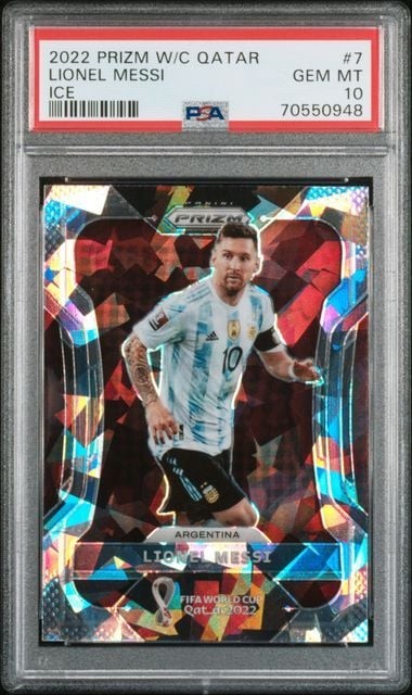 Graded 2022 Prizm World Cup Qatar Lionel Messi #7 Ice Soccer Card PSA 10