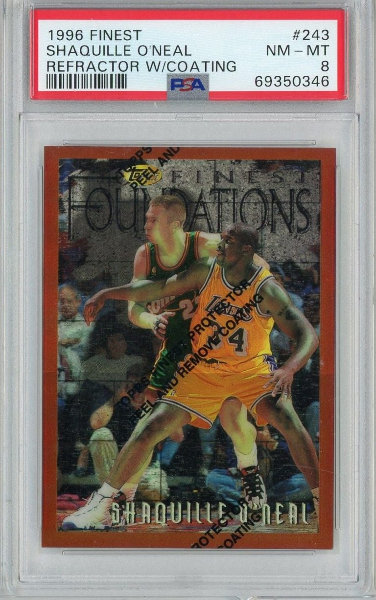 Graded 1996 Finest Shaquille Shaq O'Neal #243 Refractor with Coating PSA 8